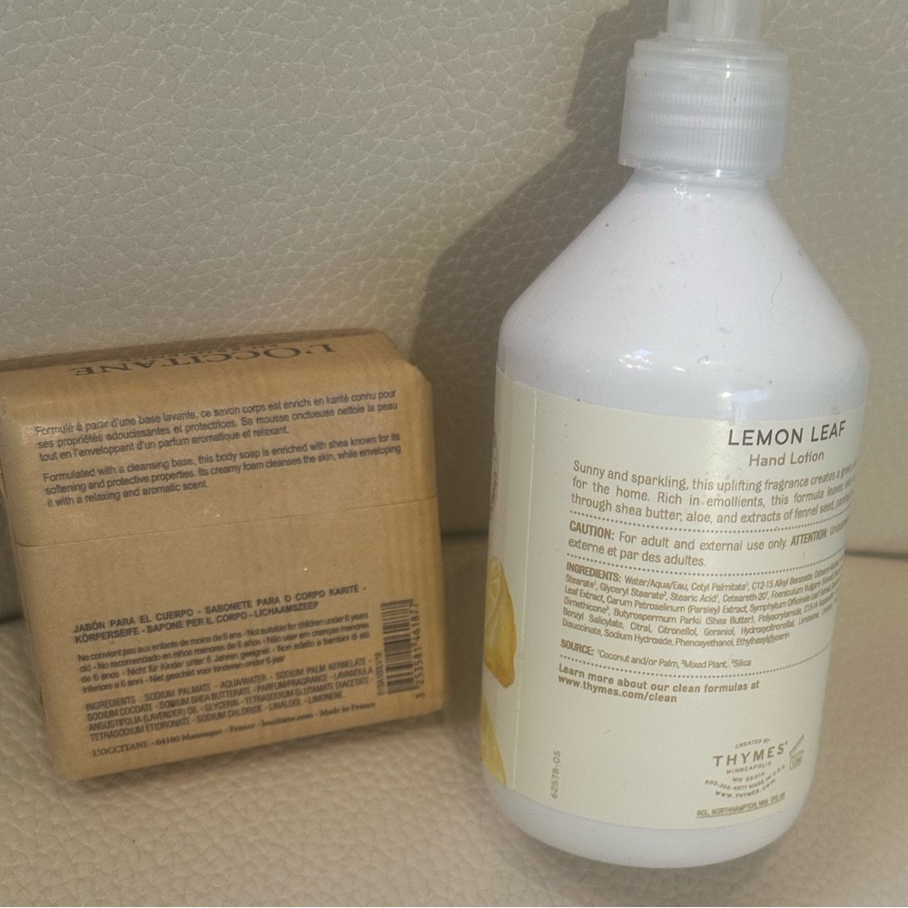Thymes Lotion NWT Lemon Leaf Pump & L’Occitane Shea Lavender Bar Soap Set - Picture 5 of 5